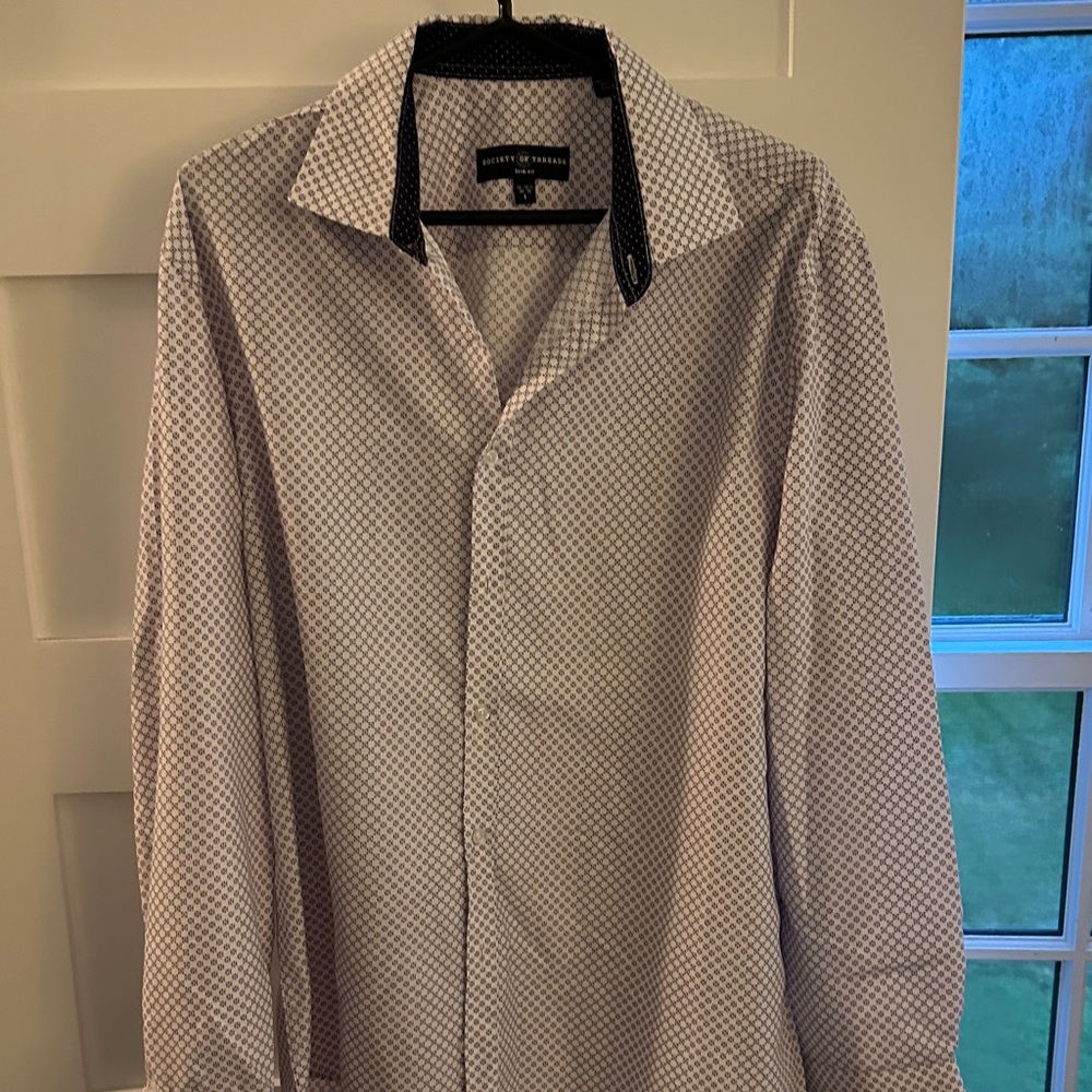 Society Of Threads White and Black Patterned Dress Shirt